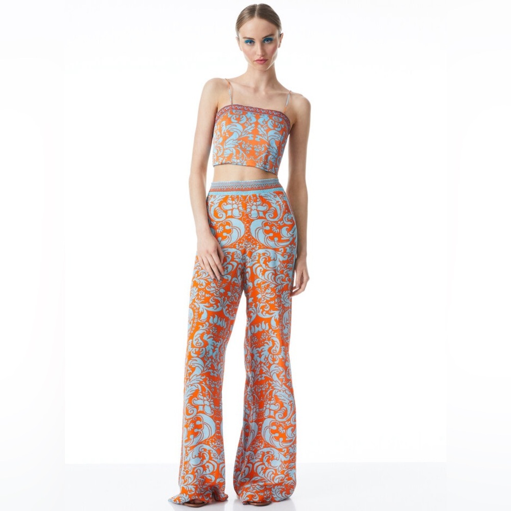 Alice + Olivia ATHENA SMOCKED WAISTBAND WIDE LEG PANT Set top and pants